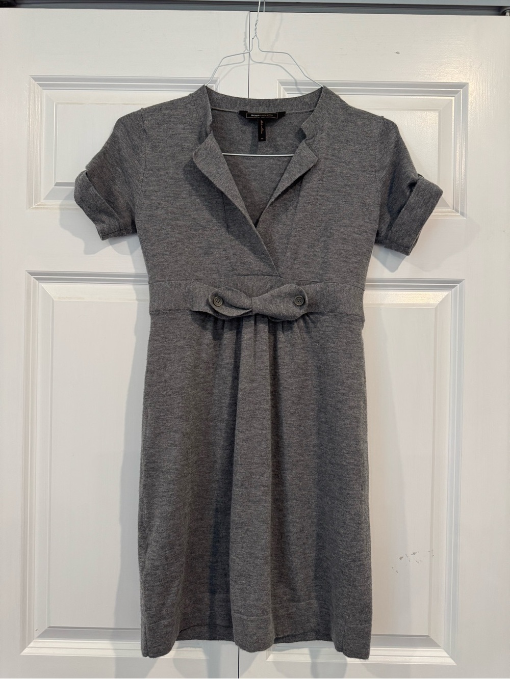 BCBGMAXAZRIA Grey Knit Dress with Bow Detail - Size XS